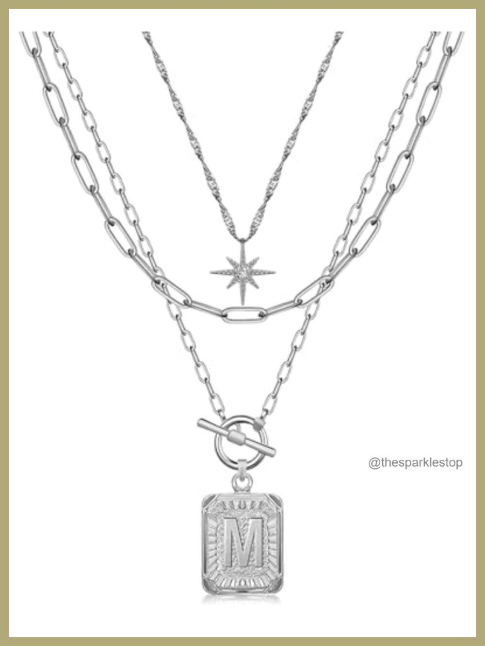 Layered Initial Necklace Set - 14K Gold Plated Brass, Star Choker, Square